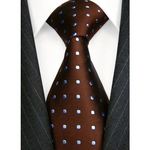 lorenzo cana Neck Tie 100% Silk Polka Dot Brown Blue LORENZO CANA