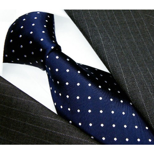 lorenzo cana Neck Tie 100% Silk Polka Dot Dark Blue White LORENZO CANA
