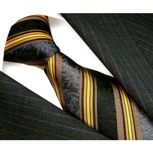 lorenzo cana Neck Tie 100% Silk Striped Black Brown LORENZO CANA