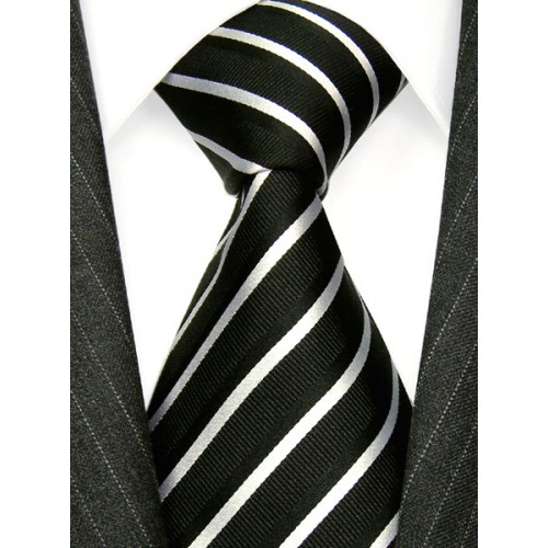 lorenzo cana Neck Tie 100% Silk Striped Black White LORENZO CANA