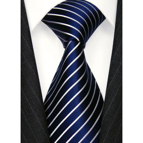 lorenzo cana Neck Tie 100% Silk Striped Dark Blue White LORENZO CANA
