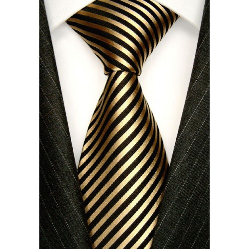 lorenzo cana Neck Tie 100% Silk Striped Gold Black LORENZO CANA