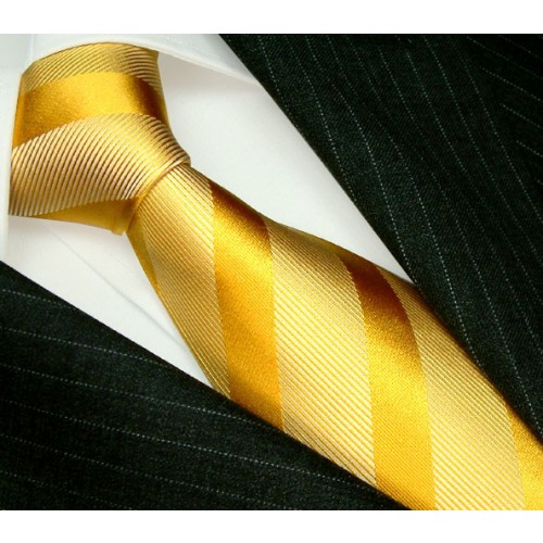 lorenzo cana Neck Tie 100% Silk Striped Gold Orange LORENZO CANA