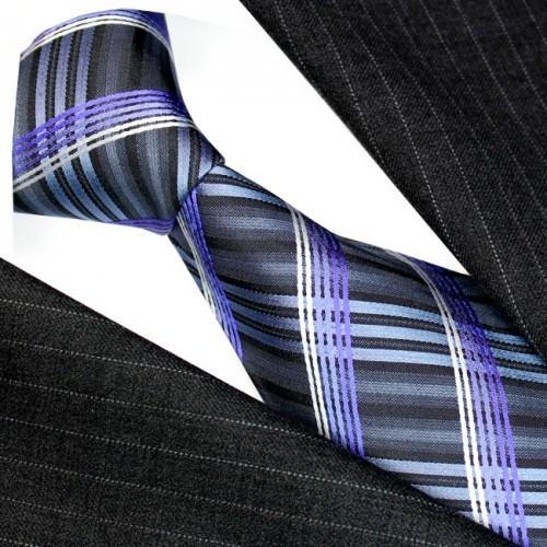 lorenzo cana Neck Tie 100% Silk Striped Grey Blue Purple LORENZO CANA