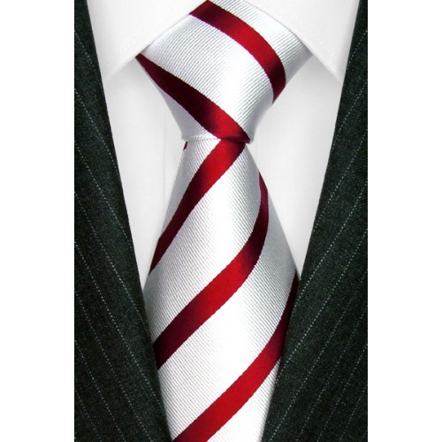 lorenzo cana Neck Tie 100% Silk Striped White Red LORENZO CANA