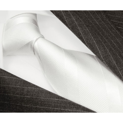 lorenzo cana Neck Tie 100% Silk Striped White Silver LORENZO CANA