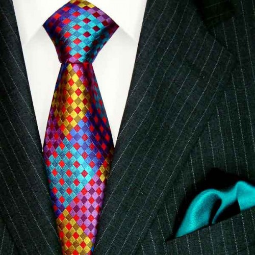 Lorenzo Cana Neck Tie And Pocket Square Plaids And Checks Colorful Turquoise LORENZO CANA