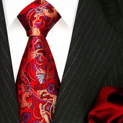 Lorenzo Cana Neck Tie And Pocket Square Silk Red Blue LORENZO CANA