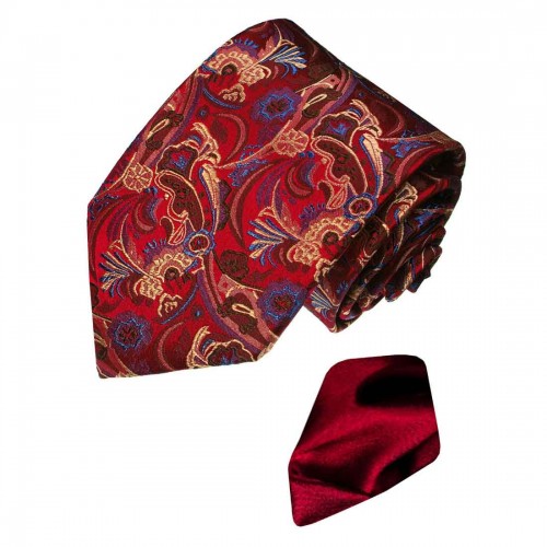lorenzo cana Neck Tie and pocket square Silk red blue LORENZO CANA