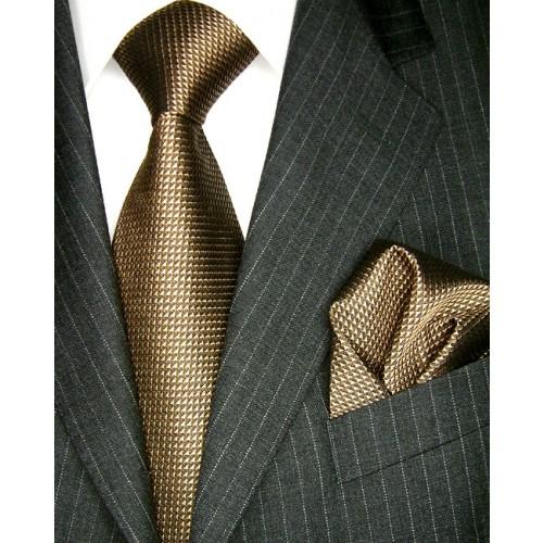 lorenzo cana Neck Tie Set 100% Silk Checkered Brown Bronze LORENZO CANA