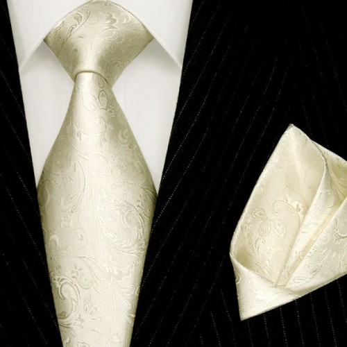 lorenzo cana Neck Tie Set 100% Silk Floral Beige Cream LORENZO CANA