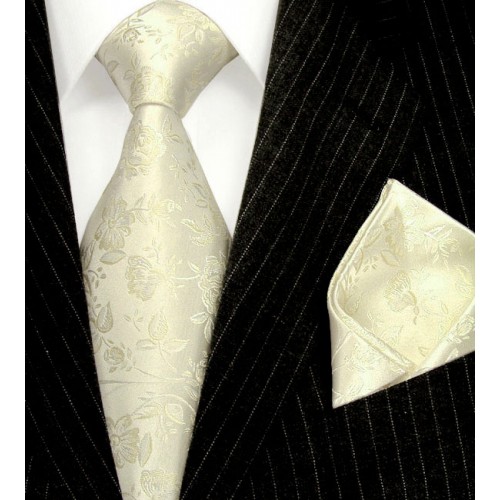 lorenzo cana Neck Tie Set 100% Silk Floral Beige Ivory LORENZO CANA