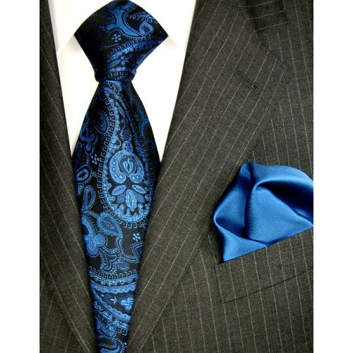 lorenzo cana Neck Tie Set 100% Silk Paisley Dark Blue Black LORENZO CANA