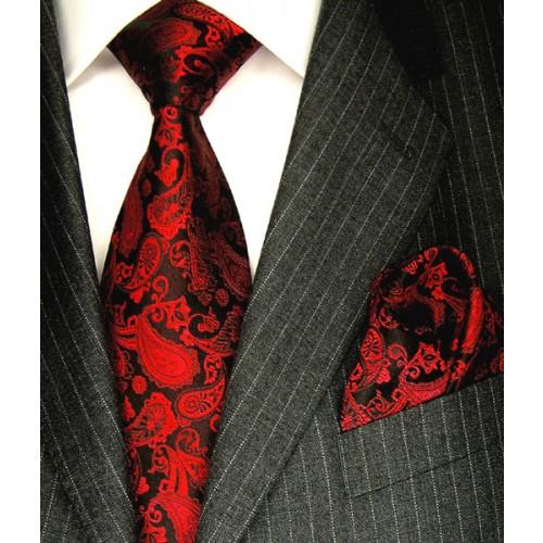 lorenzo cana Neck Tie Set 100% Silk Paisley Dark Red Black LORENZO CANA
