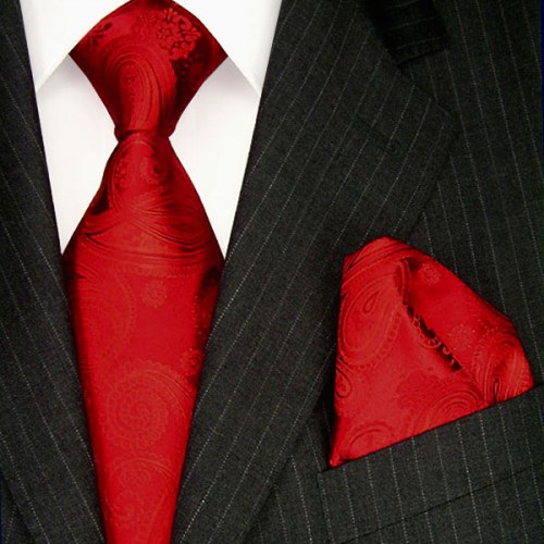 lorenzo cana Neck Tie Set 100% Silk Paisley Red Crimson LORENZO CANA