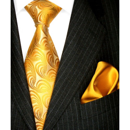 lorenzo cana Neck Tie Set 100% Silk Paisley Yellow Gold LORENZO CANA