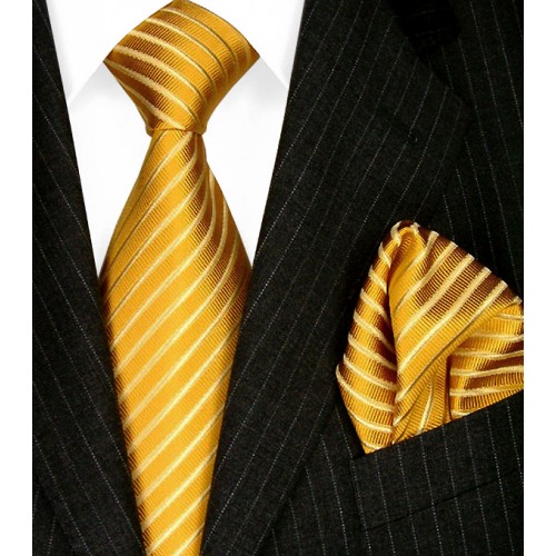 lorenzo cana Neck Tie Set 100% Silk Striped Gold Yellow LORENZO CANA