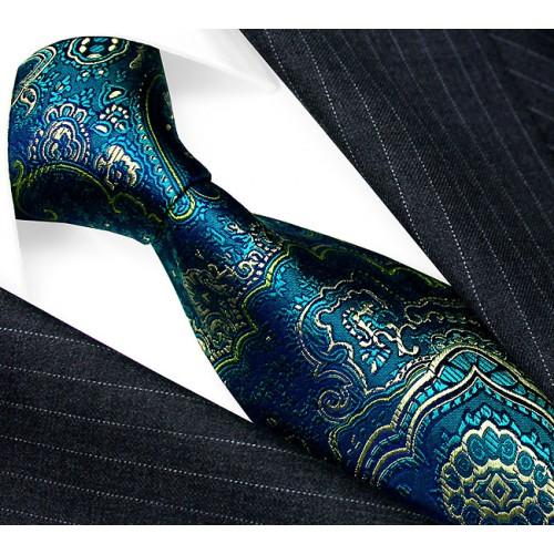 lorenzo cana Neck Tie Silk Floral Teal Cyan Green Yellow LORENZO CANA