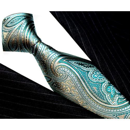lorenzo cana Neck Tie Silk Paisley Teal Cyan Turquoise LORENZO CANA