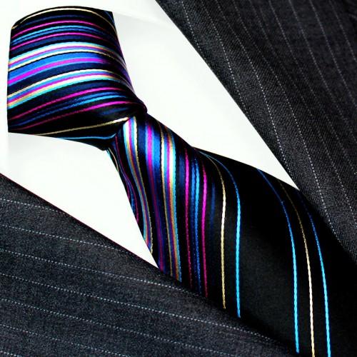 lorenzo cana Neck Tie Silk Striped Black Blue Purple LORENZO CANA