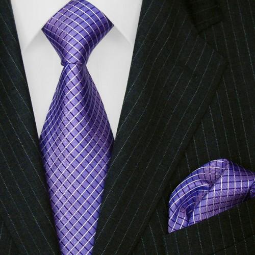 lorenzo cana Necktie Set 100% Silk Checkered Purple LORENZO CANA