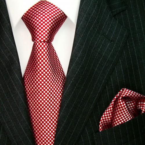lorenzo cana Necktie Set 100% Silk Checkered Red White LORENZO CANA