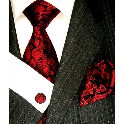 lorenzo cana Necktie Set 100% Silk Paisley Burgundy For Men LORENZO CANA