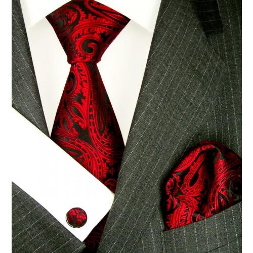 lorenzo cana Necktie Set 100% Silk Paisley Crimson For Men LORENZO CANA
