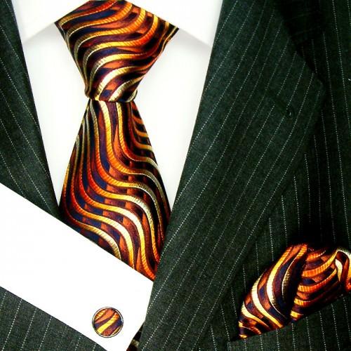 lorenzo cana Necktie Set 100% Silk Waves Gold For Men LORENZO CANA