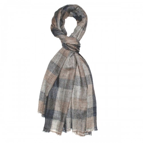 Lorenzo Cana Pashmina 100% Cashmere Checkered Brown Grey For Women LORENZO CANA