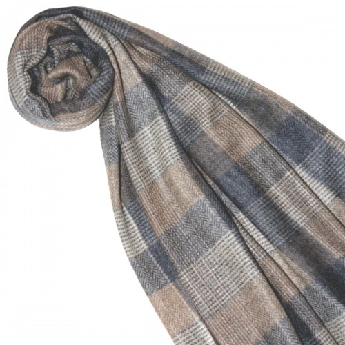 lorenzo cana Pashmina 100% Cashmere Checkered Brown Grey For Women LORENZO CANA