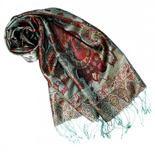 lorenzo cana Pashmina scarf for men silk green red LORENZO CANA