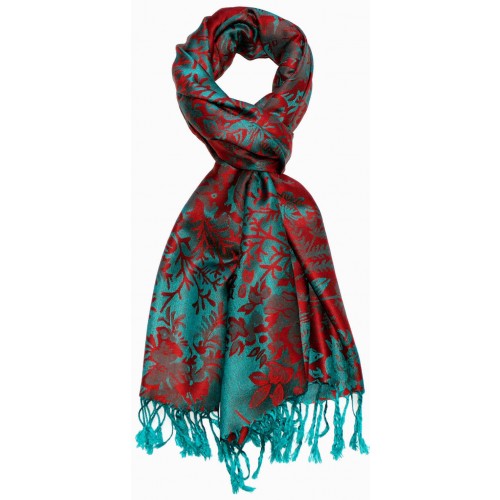 Lorenzo Cana Scarf 100% Modal Red Turquoise Floral LORENZO CANA