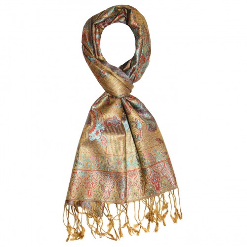 Lorenzo Cana Scarf 100% Silk Elegant Paisley Gold Yellow LORENZO CANA
