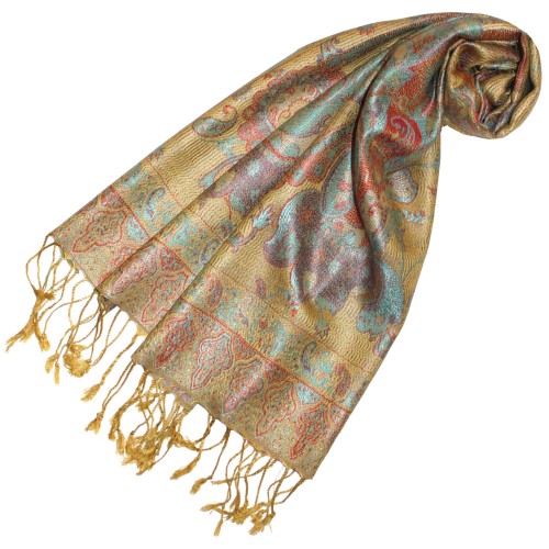 Lorenzo Cana Scarf 100% Silk Elegant Paisley Gold Yellow LORENZO CANA