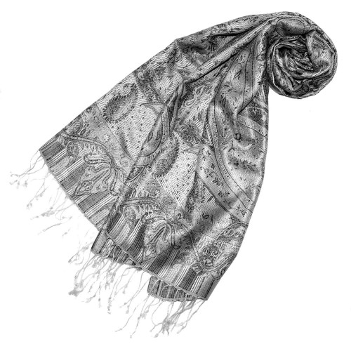 Lorenzo Cana Scarf 100% Silk Paisley Grey Silver For Men LORENZO CANA