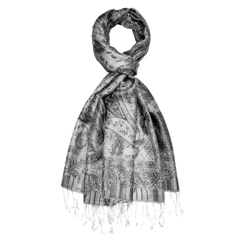Lorenzo Cana Scarf 100% Silk Paisley Grey Silver For Women LORENZO CANA