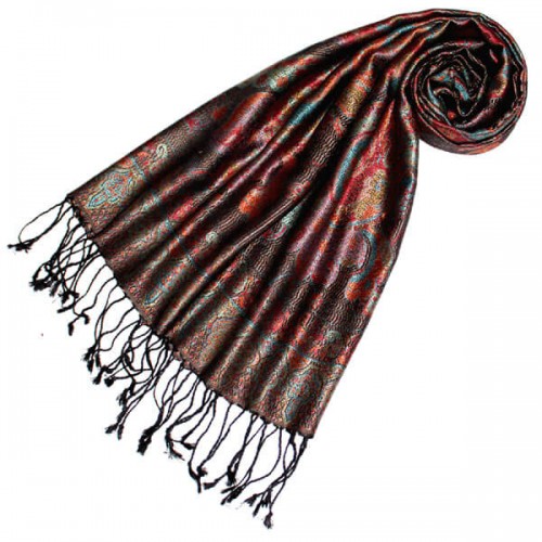 lorenzo cana Scarf 100% Silk Paisley Red Blue Black LORENZO CANA