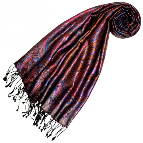lorenzo cana Scarf 100% Silk Pashmina Paisely Blue Orange Violet LORENZO CANA