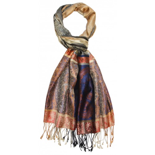 Lorenzo Cana Scarf 100% Silk Pashmina Paisely Cream Blue Red LORENZO CANA