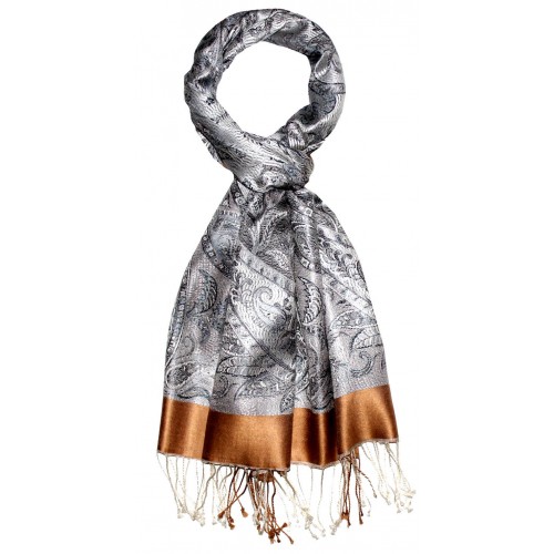 Lorenzo Cana Scarf 100% Silk Pashmina Paisely Gray Bronze LORENZO CANA