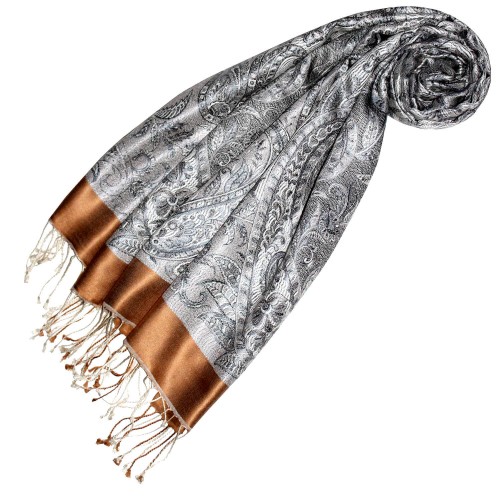 lorenzo cana Scarf 100% Silk Pashmina Paisely Gray Bronze LORENZO CANA