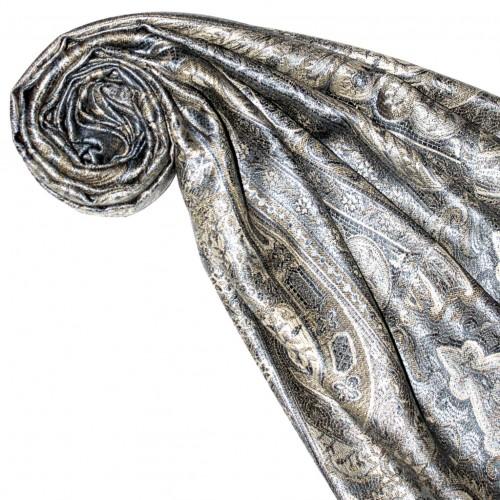 Lorenzo Cana Scarf 100% Silk Pashmina Paisely Gray Ecru LORENZO CANA