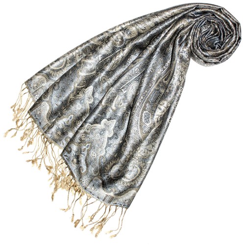 lorenzo cana Scarf 100% Silk Pashmina Paisely Gray Ecru LORENZO CANA
