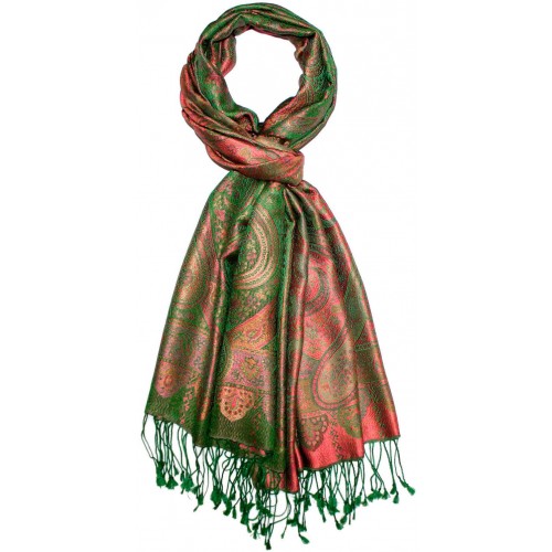 Lorenzo Cana Scarf 100% Silk Pashmina Paisely Green Red LORENZO CANA