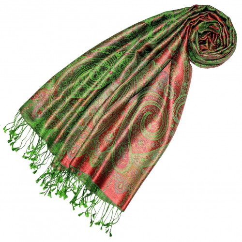 lorenzo cana Scarf 100% Silk Pashmina Paisely Green Red LORENZO CANA
