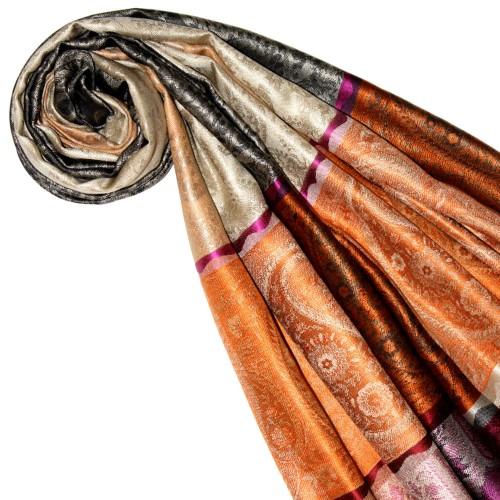 Lorenzo Cana Scarf 100% Silk Pashmina Paisely Orange Pink Gray LORENZO CANA