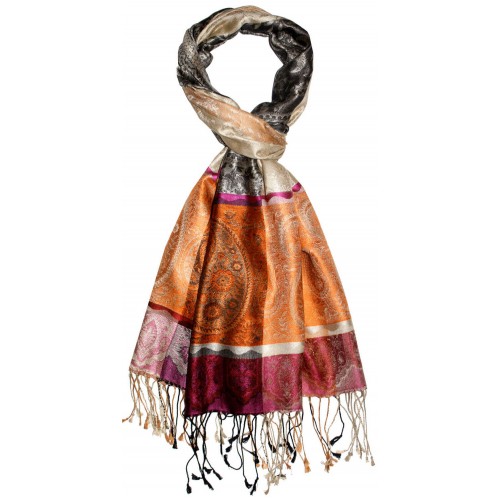 Lorenzo Cana Scarf 100% Silk Pashmina Paisely Orange Pink Gray LORENZO CANA