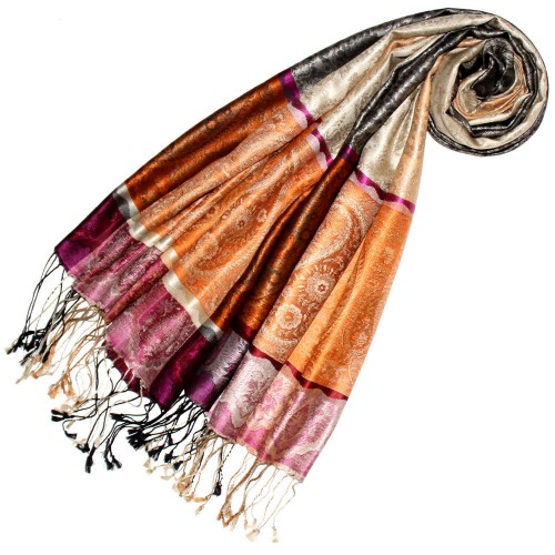 lorenzo cana Scarf 100% Silk Pashmina Paisely Orange Pink Gray LORENZO CANA