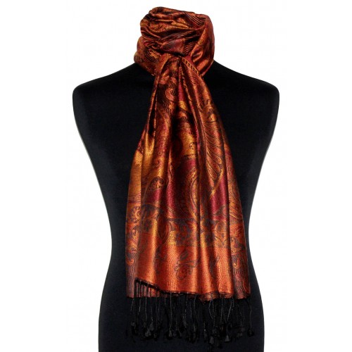 Lorenzo Cana Scarf 100% Silk Pashmina Paisely Orange Red LORENZO CANA